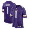 Number 1 Groom Minnesota Vikings Nike Game Jersey - Purple - Front View