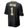 Number 1 Groom New Orleans Saints Nike Game Jersey - Black - Detail View