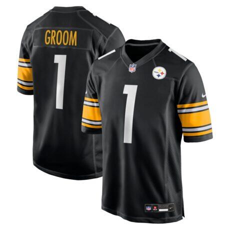 Number 1 Groom Pittsburgh Steelers Nike Game Jersey - Black - Front View