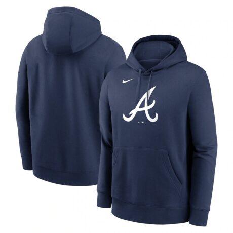Atlanta Braves Nike Logo Club Fleece Hoodie - Navy - Front View