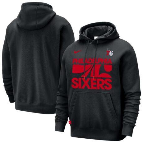 Philadelphia 76ers Nike Courtside Club Pullover Hoodie - Black - Front View