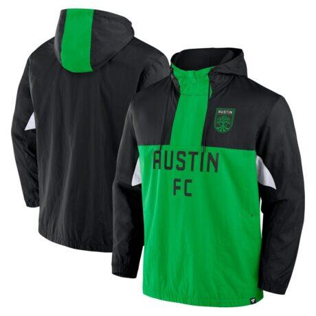 Austin FC Fashion7 Free Kick Woven Quarter-Zip Hoodie Jacket - Black - Front View
