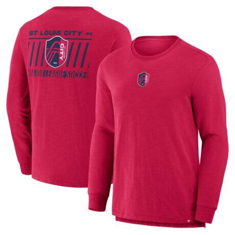 St. Louis City SC Fashion7 Lob Attempt Stadium Slub Long Sleeve T-Shirt - Red - Front View