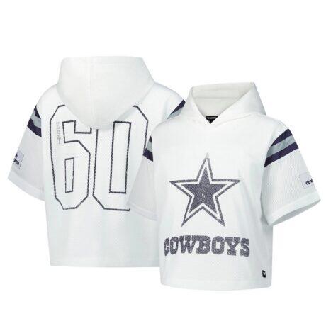 Dallas Cowboys The Wild Collective Women's Mesh Short Sleeve Hoodie T-Shirt - White - Front View