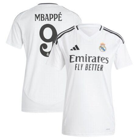 Kylian Mbappé Real Madrid adidas Women's 2024/25 Home Replica Player Jersey - White - Front View