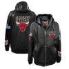Chicago Bulls Jeff Hamilton Vegan Leather Full-Zip Hoodie - Black - Front View