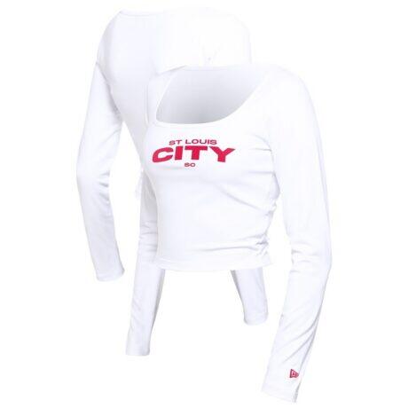 St. Louis City SC 5th & Ocean by New Era Women's Leisure Cropped Long Sleeve T-Shirt - White - Front View
