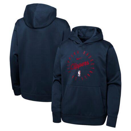 LA Clippers Nike Youth Performance Practice Spotlight Pullover Hoodie - Navy - Front View