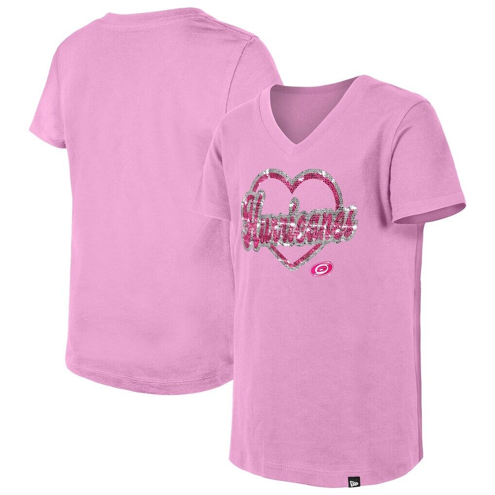 Carolina Hurricanes New Era Girl's Youth Flip Sequin V-Neck T-Shirt