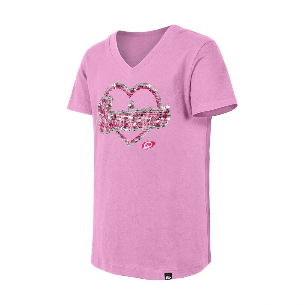 Carolina Hurricanes New Era Girl's Youth Flip Sequin V-Neck T-Shirt