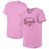 New York Rangers New Era Girl's Youth Flip Sequin V-Neck T-Shirt - Pink - Front View
