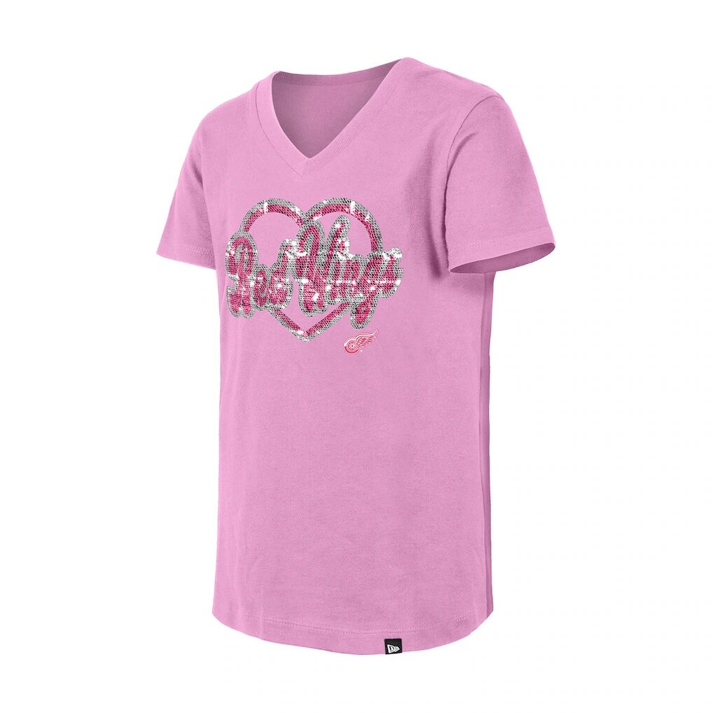 Detroit Red Wings New Era Girl's Youth Flip Sequin V-Neck T-Shirt