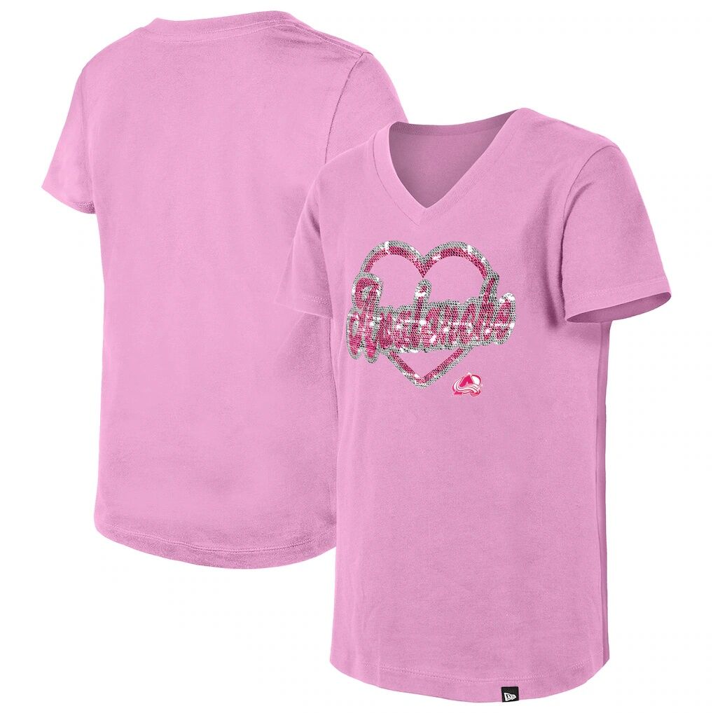 Colorado Avalanche New Era Girl's Youth Flip Sequin V-Neck T-Shirt