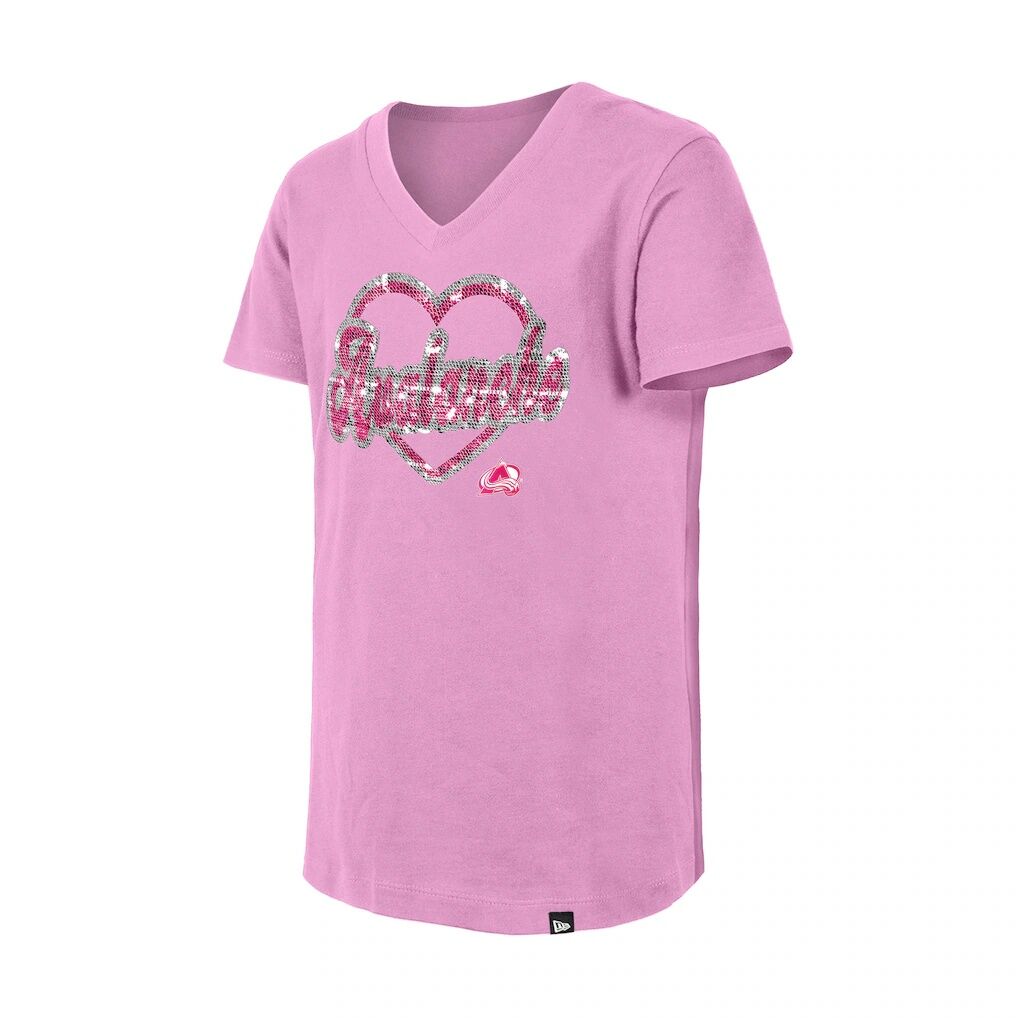 Colorado Avalanche New Era Girl's Youth Flip Sequin V-Neck T-Shirt