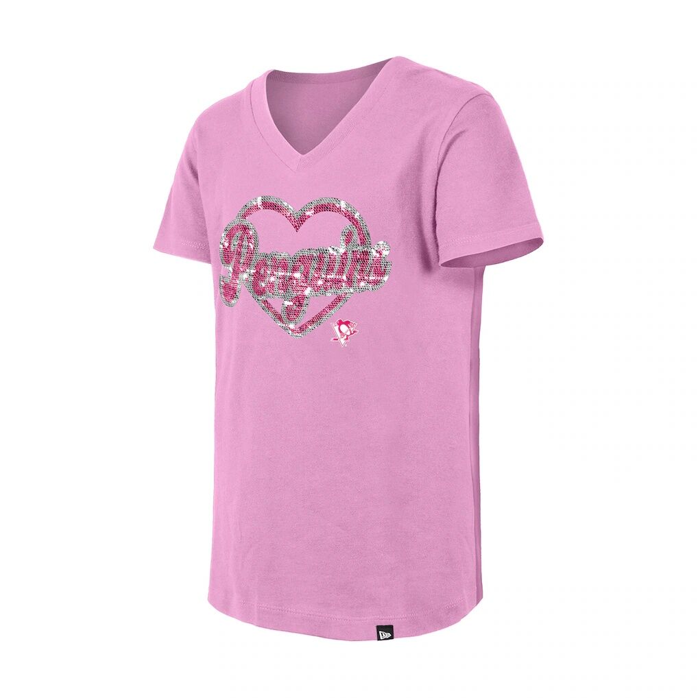 Pittsburgh Penguins New Era Girl's Youth Flip Sequin V-Neck T-Shirt