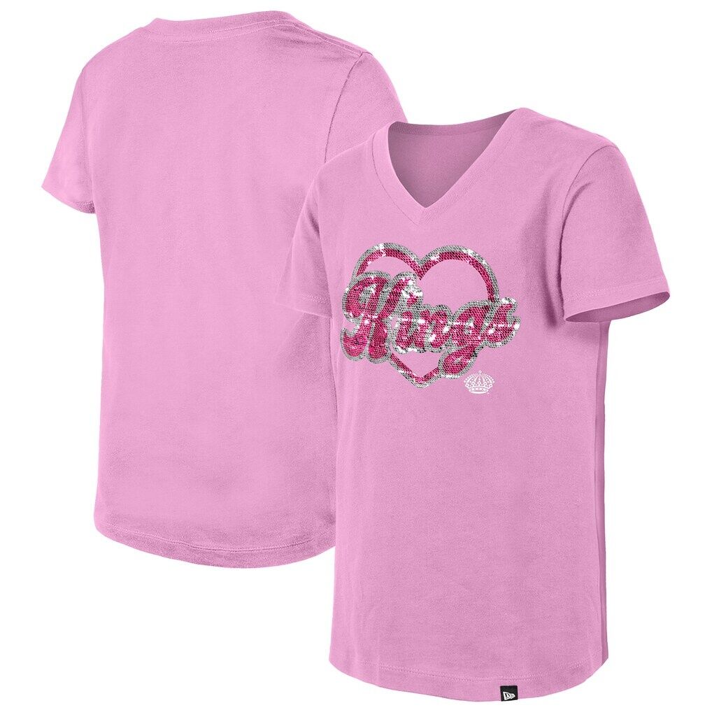 Los Angeles Kings New Era Girl's Youth Flip Sequin V-Neck T-Shirt