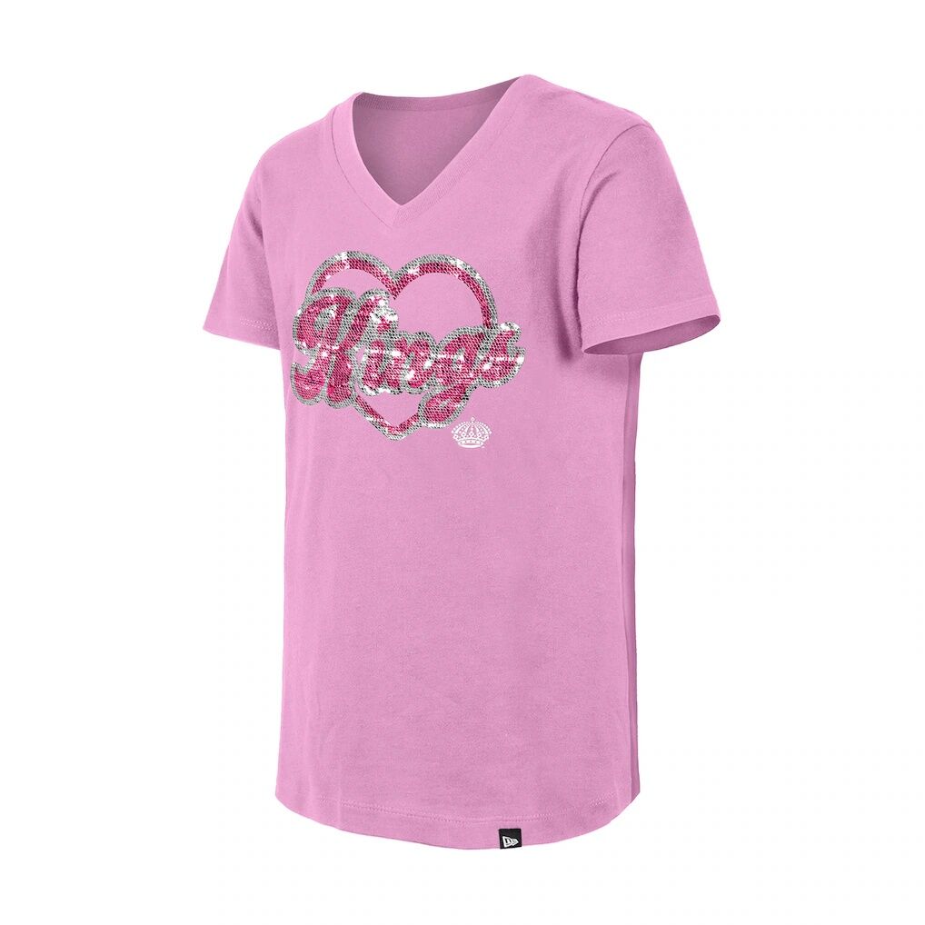 Los Angeles Kings New Era Girl's Youth Flip Sequin V-Neck T-Shirt