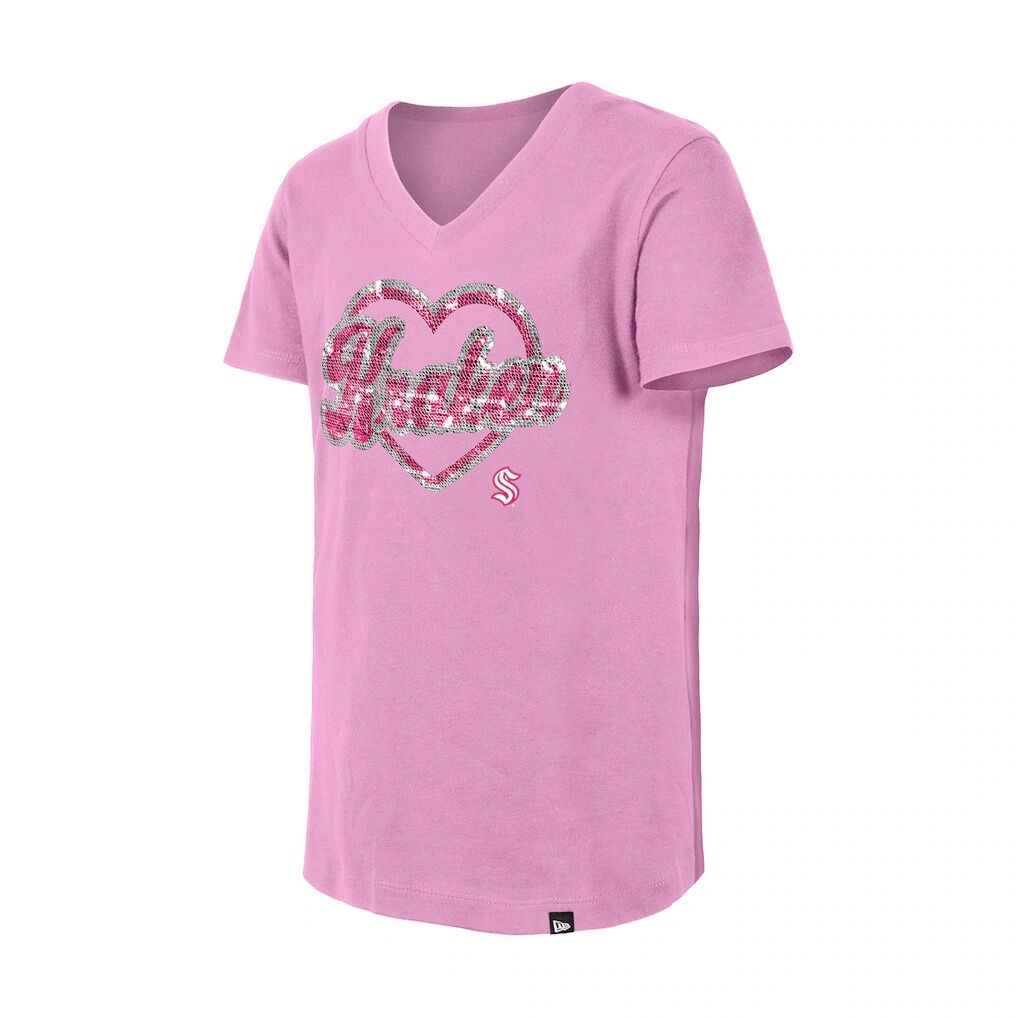 Seattle Kraken New Era Girl's Youth Flip Sequin V-Neck T-Shirt