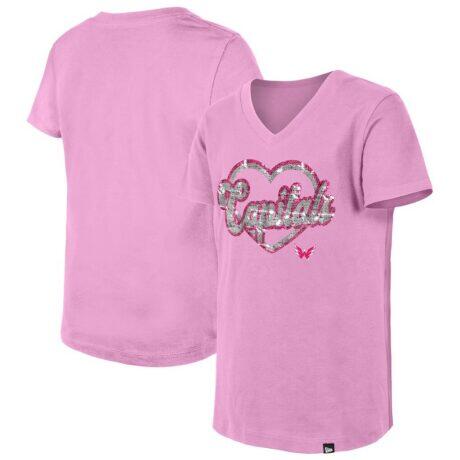 Washington Capitals New Era Girl's Youth Flip Sequin V-Neck T-Shirt - Pink - Front View