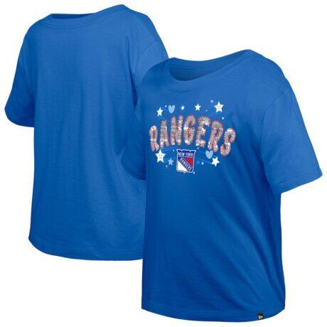 New York Rangers New Era Girl's Youth Flip Sequin T-Shirt - Blue - Front View