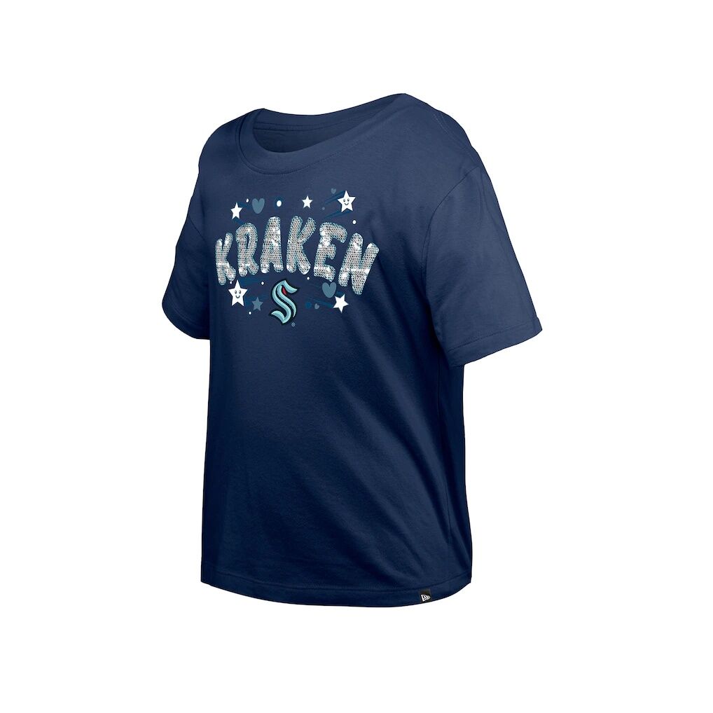 Seattle Kraken New Era Girl's Youth Flip Sequin T-Shirt - Deep Sea Blue