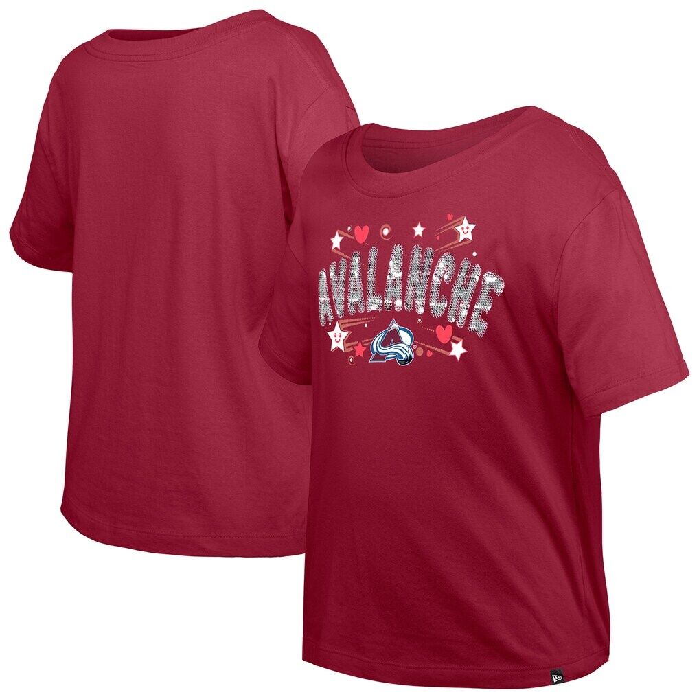Colorado Avalanche New Era Girl's Youth Flip Sequin T-Shirt - Dark Red