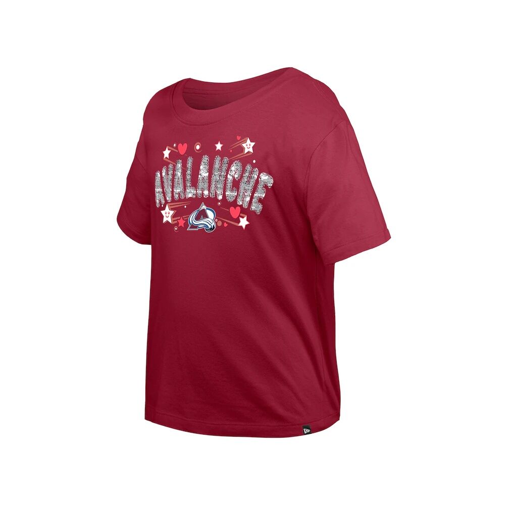 Colorado Avalanche New Era Girl's Youth Flip Sequin T-Shirt - Dark Red