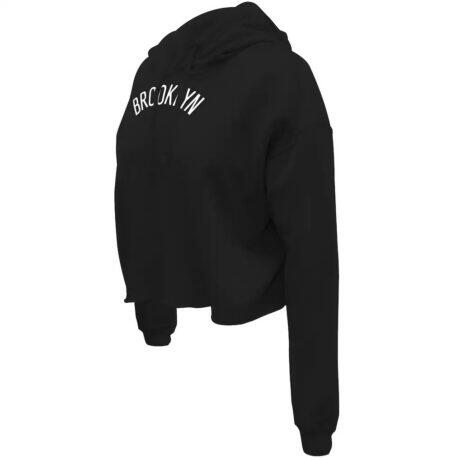 Brooklyn Nets Stadium Essentials Women's Origins Script Cropped Pullover Hoodie - Black - Side View