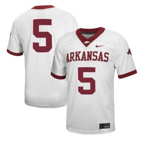 #5 Arkansas Razorbacks Nike Untouchable Football Jersey - White - Front View