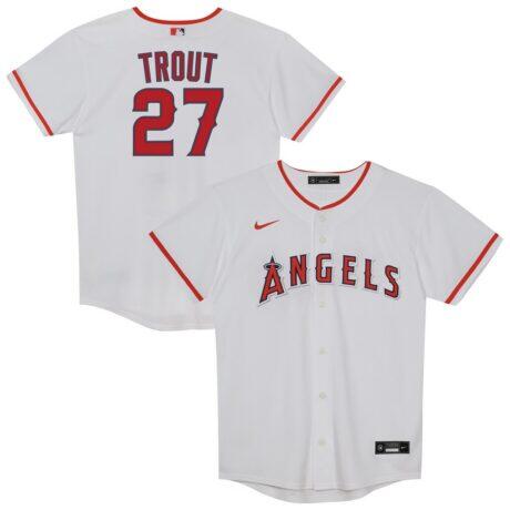 Mike Trout Los Angeles Angels Nike Preschool Home Replica Player Jersey - White - Front View