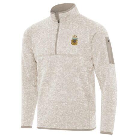 Argentina National Team Antigua Fortune Quarter-Zip Pullover Jacket - Cream - Front View
