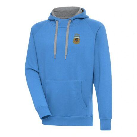 Argentina National Team Antigua Victory Pullover Hoodie - Powder Blue - Front View