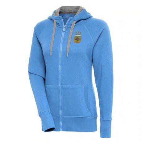 Argentina National Team Antigua Women's Victory Full-Zip Hoodie - Powder Blue - Front View