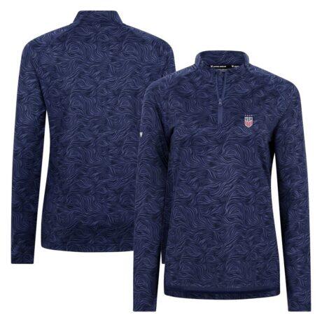 USWNT Levelwear Women's Coral Quarter-Zip Pullover Top - Navy - Front View