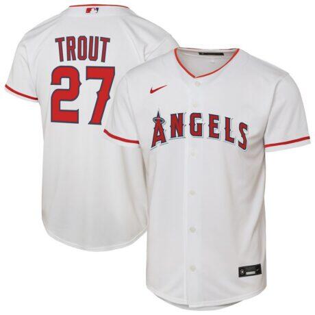 Mike Trout Los Angeles Angels Nike Youth Home Replica Player Jersey - White - Front View