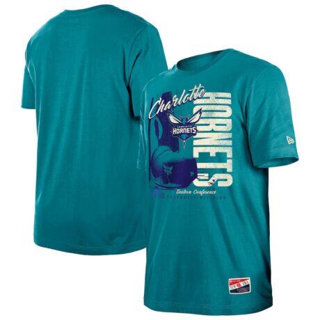 Charlotte Hornets New Era Distressed Throwback Vintage Color Pack T-Shirt - Teal - Front View