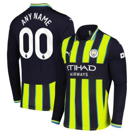 Manchester City Puma 2024/25 Away Replica Long Sleeve Custom Jersey - Navy - Front View