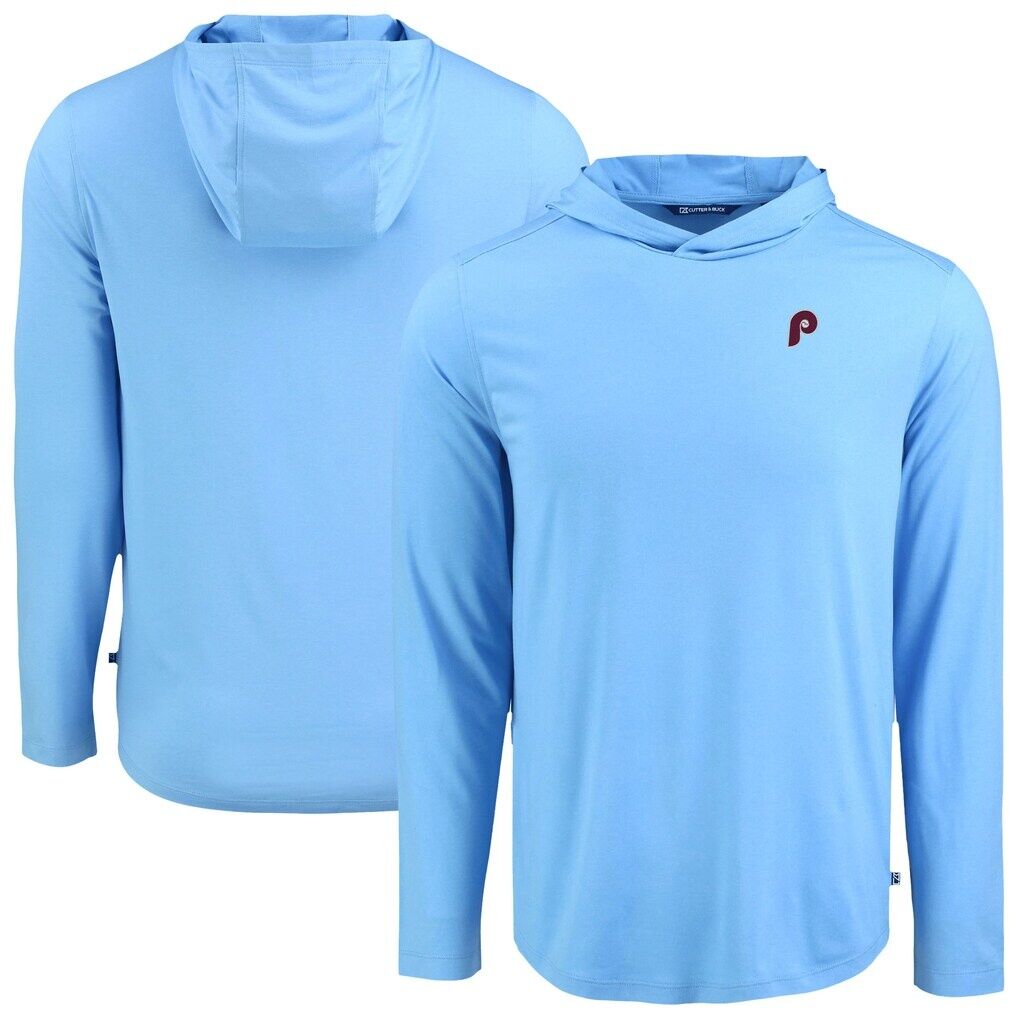 Philadelphia Phillies Cutter & Buck Coastline Epic Comfort Recycled Eco Hoodie Long Sleeve T-Shirt - Light Blue