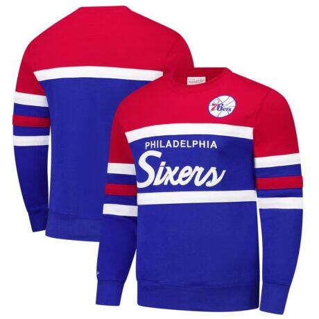 Philadelphia 76ers Mitchell & Ness Hardwood Classics Vintage Logo Head Coach Pullover Sweatshirt - - Front View