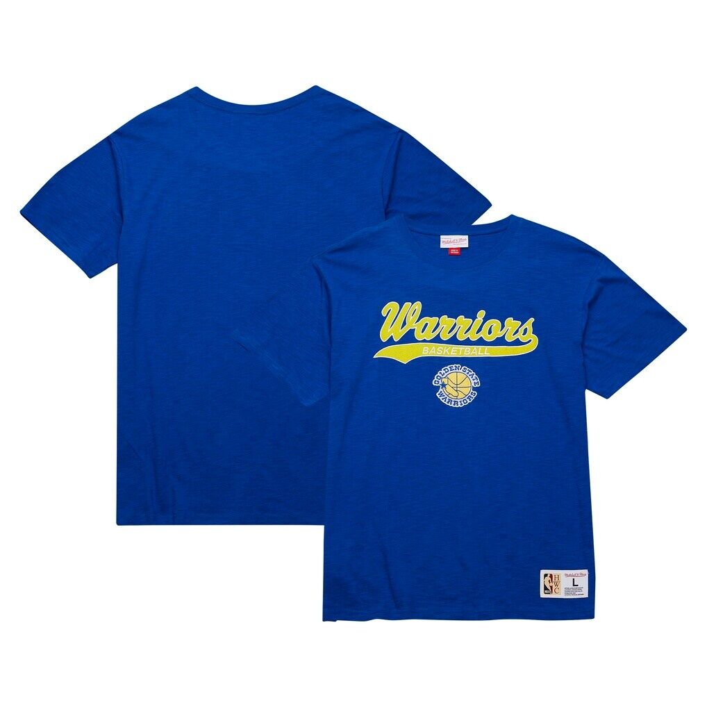 Golden State Warriors Mitchell & Ness Hardwood Classics Felt Applique Slub T-Shirt – Royal