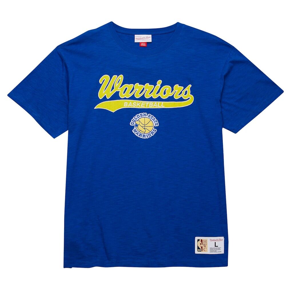 Golden State Warriors Mitchell & Ness Hardwood Classics Felt Applique Slub T-Shirt – Royal
