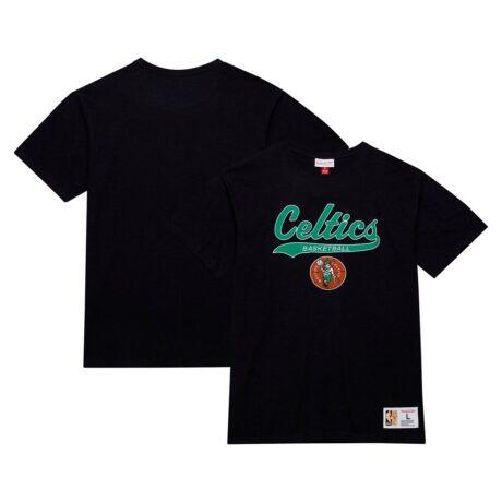 Boston Celtics Mitchell & Ness Hardwood Classics Felt Applique Slub T-Shirt - Black - Front View