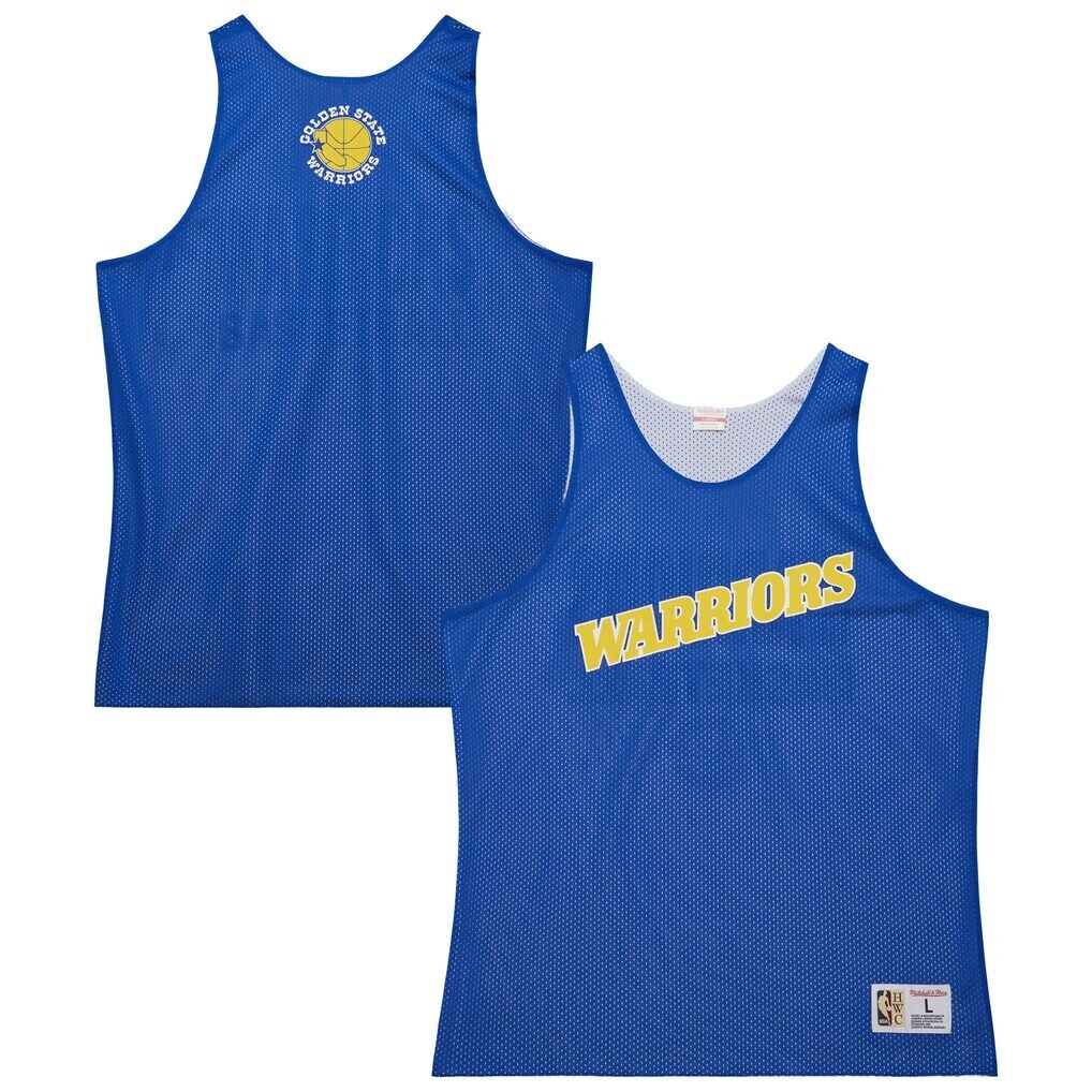 Golden State Warriors Mitchell & Ness Hardwood Classics Reversible Mesh Practice Jersey – Royal/White