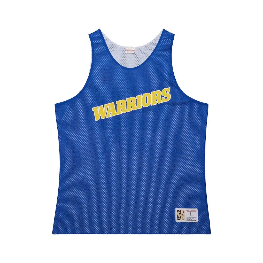 Golden State Warriors Mitchell & Ness Hardwood Classics Reversible Mesh Practice Jersey – Royal/White