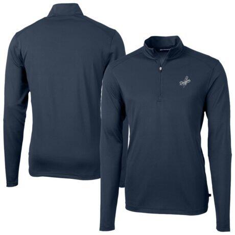 Los Angeles Dodgers Cutter & Buck Virtue Eco Pique Quarter-Zip Jacket - Navy - Front View