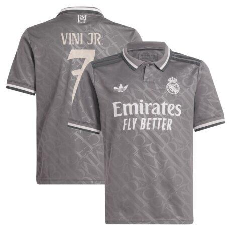 Vini Jr. Real Madrid adidas Originals Youth 2024/25 Third Replica Player Jersey - Charcoal - Front View