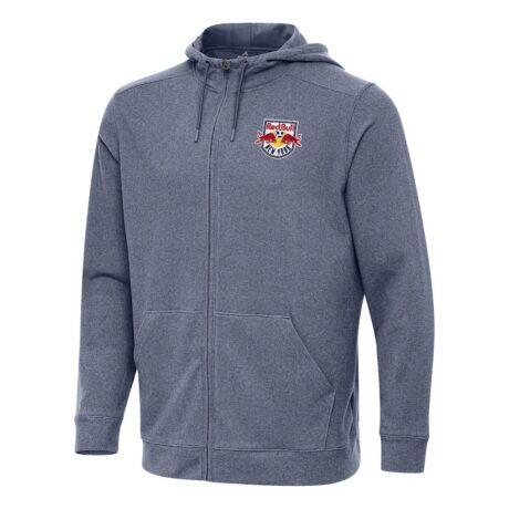 New York Red Bulls Antigua Effortless Full-Zip Hoodie - Heather Navy - Front View