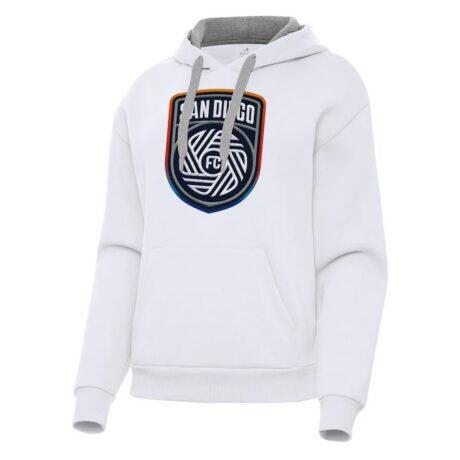 San Diego FC Antigua Women's Victory Pullover Hoodie - White - Front View