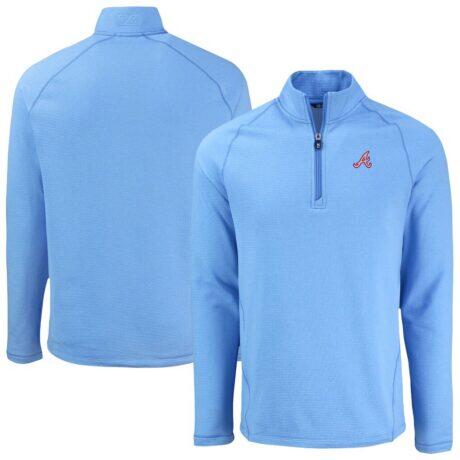 Atlanta Braves Cutter & Buck Peshastin Eco Fleece Recycled Raglan Quarter-Zip Top - Light Blue - Front View
