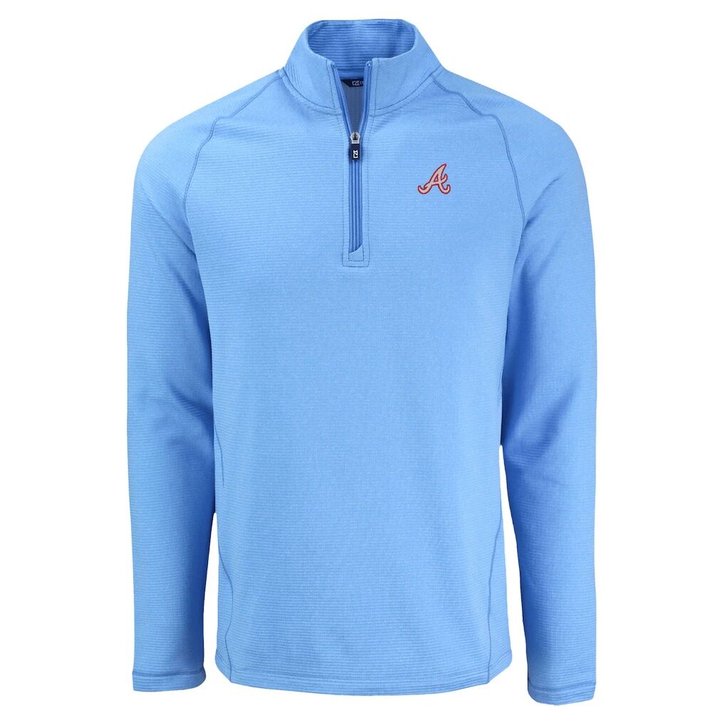 Atlanta Braves Cutter & Buck Peshastin Eco Fleece Recycled Raglan Quarter-Zip Top – Heather Light Blue